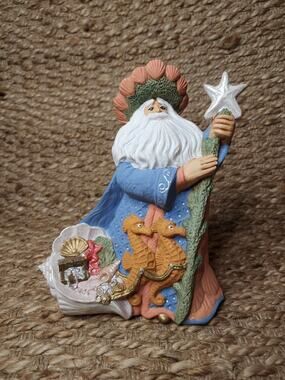 Gare OCEAN Ceramic Christmas Santa Claus Hand Painted Seashells Beach Seahorse